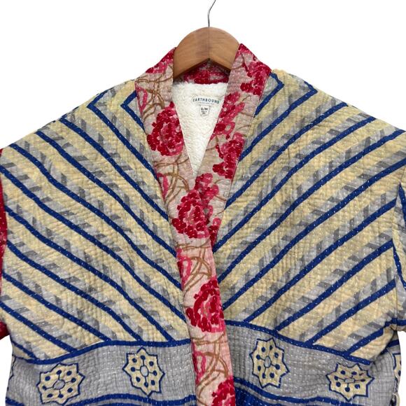 Earthbound Trading Co Quilted Jacket Women Japanese India Floral Cotton S/M - Picture 5 of 13